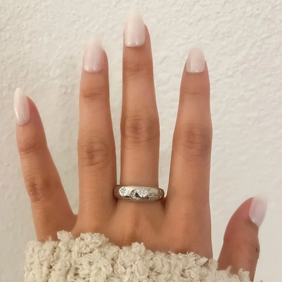 925 Sterling Silver Moon & Star Ring Silver Ring Band Celestial Ring Moon Ring - Picture 3 of 7